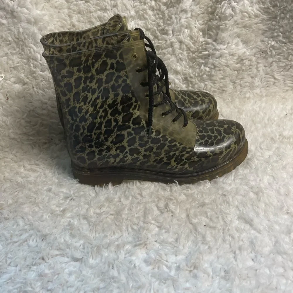 Animal Prints Rubber lace up combat rain boots size 11